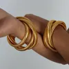 Bangle Twee Drie Ronden Kronkelende Stretch Elastische Armband Voor Vrouwen Mannen 316L Rvs IP Gold Plating Kpop Gift