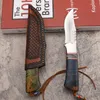 A2270 utomhusöverlevnad Rak jaktkniv VG10 Damaskus Stål svanspunkt Bladt trähandtag Fixade bladknivar med läderhölje