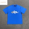 Pa broken head shark cartoon pattern cotton round neck loose back letters multicolor fashion casual men and women t shirt