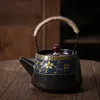 Ceramic Beam Teapot Large Matte Black Pottery Full Color Pile Flower Kungfu Tea Set Single Pot with Filter Screen256c