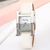 Relógios de pulso 2021 mulheres relógio quadrado letra h design senhoras couro quartzo luxuoso prata strass feminino casual relógios212o