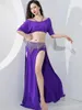 Stage Wear Femmes Belly Dance Costume Français Bubble Manches Demi Creux Diamant Glands Jupes Pratique Performance Dancewear