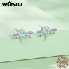 Boucles d'oreilles wostu 925 argent sterling arc-en-ciel cz libellule papillon boucles d'oreilles mignons insectes oreilles girnes fille d'anniversaire fête cadeau