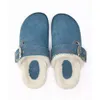 2024 Autumn New Baotou Half Shoes Lamb Hair Denim Casual Shoe Buckle Decoration Thick Bottom Ull tofflor utanför lägenheter