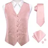 Gilets pour hommes Hi-Tie Mens Cravate en soie Ensembles V-Cou Gris Rouge Violet Bleu Vert Rose Noir Gilet Hanky Boutons de manchette Mariage Business Designer