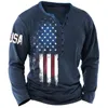 Vintage Tshirt For Men American Flag Graphic T Shirts Cotton Tee 3D Print Long Sleeve VNeck Tees Oversized Mens Clothing Tops 240219