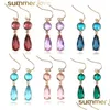 Hoop & Huggie Fashion Water Drop K9 Crystal Dangle Earrings For Women Colorf Birthstone 18K Gold Plated Teardrop Hoop Jewelry Drop De Dhdur