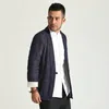 Vestes pour hommes Oriental Hommes Bleu Lin Tunique Manteau Simple Boutonnage Confortable Confort Tenues Kungfu Vêtements D'extérieur Mâle Zen Méditation Style Vêtements