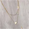 Colliers pendentifs Design de mode coeur croix pendentif collier pour femmes simple en acier inoxydable Mti-couche chaîne Sautoirs fête Dhgarden Dhiqd