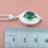 Sets Eye Design Green Zircon Women's Wedding Silver Color Jewelry Sets Necklace Pendant Clip Earrings Rings TZ0234