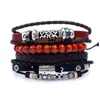 Bracelets de charme Vintage Punk Bracelets Mode Alliage Véritable Bracelets En Cuir Hommes Feuille Perles Brins Pour Bijoux Mtilayer Tressé Wrap Dhr6O