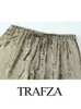 Damesbroek TRAFZA Damesmode Casual Metallic Losse elastische taille Vrouwelijke chique Vintage plooien Trekkoord Wijde pijpen Broek Streetwear