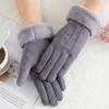 Five Fingers Gloves Winter Female Double Thick Plush Wrist Warm Cashmere Cute Cycling Mittens Women Suede Leather Touch Screen Dri232D