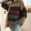 Suéteres para mujer 2024 suéter de invierno suéter retro estilo universitario versátil vintage mujeres rayas puentes coreano suelto knitwear casual suelto