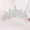 Mücevher Diezi Lüks Yeşil Opal Crown Kadın Düğün Saç Aksesuarları Zarif Kraliçe Gelin Kristal Tiaras Diadem Kızlar Elbise Kafa Bantları