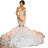 Robe de mariée sirène grande taille, perles sur mesure, asymétrique épaule dénudée, robes de mariée en cristal, volants, traîne de balayage, Illusion, robes de mariée, nouvelle collection