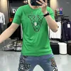 Men's T Shirts Luxury T-shirt For V Letter Printing Trendy Brand Tees Summer Round Neck Male Green Clothing Slim Tops Plus Size M-7XL