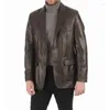 Men's Jackets Genuine Lambskin Real Leather Blazer Two Button Coat Jacket Dark Brown