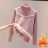 Kvinnors tröjor Kvinnor Turtleneck Plush fodrad tröja Vinter Casual Thicken Warm Knit Topps Korean Slim Pullover Soft Knitwear Jumper