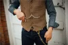 Trajes de corte entallado para hombre Chaleco de espiguilla Tweed Muesca Solapa Lana Casual Padrinos de boda