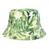 Berets Stay Cool Tropical Coconut Palm Leaf Fisherman Hat Unisex Sun Protection Bucket With Exotic Plant Print Fashion Women Caps