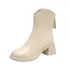 Сапоги Martin, женские осенне-зимние новые короткие сапоги на толстом каблуке на среднем каблуке, бежевые, белые, темпераментные, голые, модные, универсальные, тонкие и 230830
