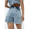 23 Sommer europäische und amerikanische Vintage-Denim-Shorts, elastische hohe Taille, weites Bein, Hotpants, wassergewaschene Papiertüten-Shorts 6164106