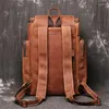 Mochila Highend Vintage Marrón Café Grueso Genuino Crazy Horse Cuero A4 14 '' 15.6 '' Laptop Mujeres Hombres Bolsa de viaje de cuero de vaca M1043