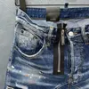 メンズショーツジーンズデザイナージャンショートファッションカジュアルスリムリッピングペイントジッパーパッチ刺繍デニムショートパンクパンクブルー
