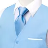 Men's Vests Light Blue Mens Solid Wedding V-Neck Silk Waistcoat Tie Hanky Cufflinks Sets For Male Business Party Designer Gifts Hi-Tie