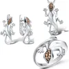 Наборы KOFSAC 2020, модные комплекты ювелирных изделий, ожерелья из стерлингового серебра 925 пробы, кольца для женщин, серьги с коричневым цирконом в виде геккона, женские подарки