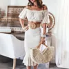 Bodycon Skirt Femme Off Shoulder Tops And Skirts 2pcs Set Slim Summer Matching Suit Women Party Club Sexy Ruffles Outfit 240219