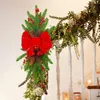 Guirlande de fleurs décoratives de simulation de Noël, éclairage artificiel avec pommes de pin, thème du festival avec nœud papillon pour décoration de porte d'entrée d'escalier