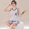 Women's Sleepwear Summer Kwaii Girl Pyjamas Cartoon Dinosaur Young Women Pajamas Sets Casual Nightwear Pijama Mujer Sleevelss Homewear