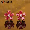 Pendientes AIFAFA 100% Plata de Ley 925 Pendiente de Rubí Flor Diamante Oro Rosa Pendientes Stud Boda Novia Fiesta Regalos Joyería Fina Al Por Mayor