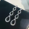 Boucles d'oreilles 2024 Tendance Pure 925 Argent Mariage Zircon Bijoux de luxe pour femmes Plaqué platine Goutte d'eau Fiançailles européennes