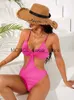 Costume da bagno donna sexy bikini a vita alta donna tinta unita rosa caldo scava fuori costume intero senza schienale 2023 costume da bagno Trajes De BaoH24222