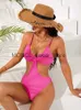 Mulheres Swimwear Sexy Cintura Alta Biquíni Mulheres Sólido Hot Rosa Oco Out Backless One Piece Swimsuit 2023 Banheira Terno Trajes de BaoH24222