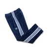 Blau-weiß gestreifte Mesh-Samt-Trainingshose für Herren und Damen, Stickerei, Kordelzug, Jogginghose