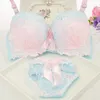 Bras Sets Japanese Sexy Lingerie Set Girl Student Underwear Lace Bra And Briefs Sweet Bow Underwire Chest Gathering Push-up Brassiere