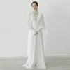 Elegant bröllopsklänning hög hals långa ärmar ruched spets applikationer kvinnor boho brud party klänningar vestido de novia robe de mariage skräddarsydd