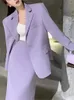 Primavera mujer falda púrpura traje elegante chaqueta de un solo pecho Split lápiz verano señoras conjuntos de chaqueta 240219