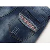 Europäische und amerikanische trendige Sommer-Jeans mit mehreren Löchern, Beggar, 3D-Katzenschnurrbart, Blumenmuster, farblich passende Nationalflagge, Hose, Kopf, gerades Bein, Jeans für Herren