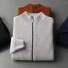 Męskie swetry 100 czysty kaszmirowy sweter Sweter Pełny płaszcz z suwakiem 2024 Zima luźna duża wielkość zagęszczona trend marki