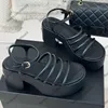 Dames dikke platform hakken sandalen ontwerper slingbacks jurk sheos kalfslin/strass pumps verstelbare enkelge buckle vrije tijd schoenen luxe casual schoen