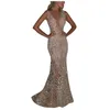 Robes décontractées de base 2024 Robe à paillettes explosives élégante Sexy en V Pête en V Rose haute taille Hip Longueur du sol Banquet Long Robe J Robe J