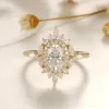 Anelli CXSJEREMY Luxury Solid 14K 585 Gollo Ovalo Gold Ovale Anello di fidanzamento Moissanite per donne Banda di fiori antichi gioielli