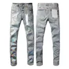 Designer Purple Jeans Herr- och kvinnors sommarhål högkvalitativa broderade herrlila jeans29-40