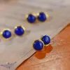 Kolczyki 925 Sterling Srebrne naturalne lapis lazuli okrągłe koraliki minimalistyczne kolczyki 18k złota plisowane dla kobiet dziewczęta