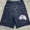 Mens denim shorts designer jeans för mens y2k streetwear hip hop grafik tryck baggy svarta byxor män kvinnor harjujut breda benbyxor streetwear vinter01 604